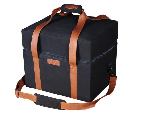 Cube Travel Bag -   <ul> <li>Designed for the CUBE<sup>TM</sup> barbeque</li> <li>Durable and stylish black canvas with brown PU leather straps</li> <li>Multiple carry options</li> <li>Velcro strap to secure barbeque</li> <li>Versatile storage compartment</li> <li>Contains drawstring bag to store used dishes</li> <li>12 month warranty</li> </ul> <strong>N.B: This product is ordered directly from the supplier therefore lead times may vary. </strong><strong>For more information please call us on 01446771567 or email info@topbbq.co.uk</strong>
