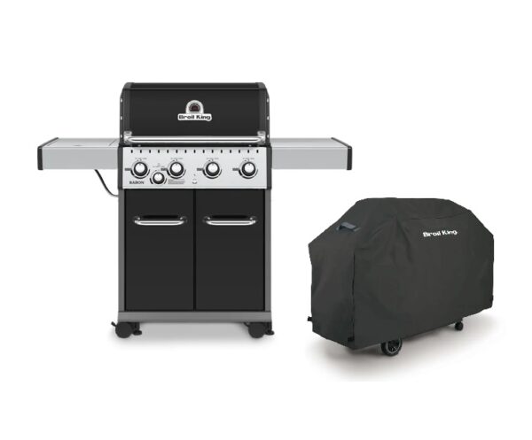 Broil King Baron 440 - Gas BBQ - The Baron™ series from Broil King® offers both power and performance in a variety of sizes to suit the avid griller. The Barons include standard premium stainless steel features like a double lid, drop down side shelves, control panel, handles and cabinet doors. Always present is Broil King’s legendary cooking system containing heavy-duty cast iron cooking grids, stainless steel Flav-R-Wave™, patented Dual-Tube™ burners and Linear-Flow™ valves for precise cooking control.
