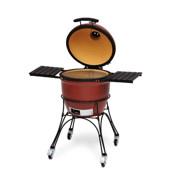 Kamado Joe - Classic 1 Get Grilling Pizza & Rib Bundle - The kamado that set a new high standard for craftsmanship and innovation, our Kamado Joe Classic features a thick-walled, heat-resistant shell that locks in smoke and moisture at any temperature. Beneath the easy-open dome, a large cooking surface crafted from commercial-grade 304 stainless steel provides ample space for 10–12 fillets or chicken breasts. Other standard features include a flexible Divide & Conquer cooking system, a heavy-duty rolling cast iron cart, a precision ventilation dial and a patented slide-out ash drawer for easy access and cleaning.    