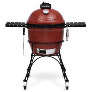 Kamado Joe Classic 1 Barbeque Grill - The kamado that set a new high standard for craftsmanship and innovation, our Kamado Joe Classic features a thick-walled, heat-resistant shell that locks in smoke and moisture at any temperature. Beneath the easy-open dome, a large cooking surface crafted from commercial-grade 304 stainless steel provides ample space for 10–12 fillets or chicken breasts. Other standard features include a flexible Divide & Conquer cooking system, a heavy-duty rolling cast iron cart, a precision ventilation dial and a patented slide-out ash drawer for easy access and cleaning.    