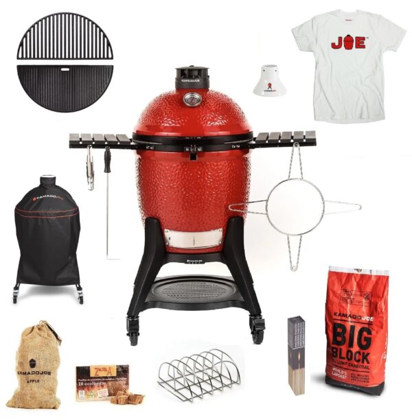 Kamado Joe - Classic 3 Get Grilling Bundle - <strong>Please select Free Kamado Joe T-shirt size from the drop down box before adding the bundle to your cart!</strong> The Kamado Joe – Classic 3 includes the newest innovation, the revolutionary SloRoller Hyperbolic Smoke Chamber insert. Harnessing the power of cyclonic airflow technology to control heat and smoke, the SloRoller insert is designed to perfect the taste and texture of food on low-and-slow cooks up to 500°F, and is easily swapped out for heat deflector plates when searing or grilling at higher temperatures. As with its predecessor, the Classic II, it also features a thick-walled, heat-resistant shell that locks in smoke and moisture at any temperature. <hr /> <span style="color: #000000;"><em>Please select your t-shirt size in the 'notes' section at checkout. *T-shirt colours & styles may vary depending on availability.</em></span>