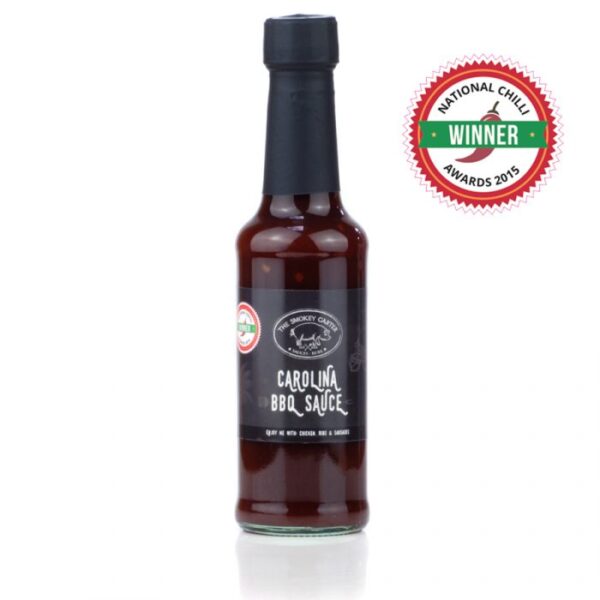 Pitmaster Carolina BBQ Sauce - 1 x Carolina BBQ Sauce 150ml (Won 1st Place in the 2015 National Chilli Awards for Best Mild Sauce) Sweet, tangy and spicy. Perfect with pulled pork, ribs, chicken, burgers and all things BBQ. Great as a marinade or a mopping sauce. Use as a finishing glaze for meat on the BBQ. Mix into a little mayonnaise for a tasty dip. Ingredients: Spirit vinegar, tomato, water, sugar, cider vinegar, onion, bourbon whiskey, black treacle, honey, garlic, chipotle chilli, Worcester sauce (water, spirit vinegar, sugar, molasses, onion puree, salt, tamarind paste, ginger puree (ginger, citric acid (acidifier)), mustard, smoke extract, glucose syrup, maize starch, acidity regulator (citric acid), spices. Allergens: Contains Mustard
