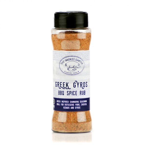 Pitmaster Greek Gyros Rub - Greek Gyros BBQ Spice Rub Shaker (90g Rub Shaker) ? As this was one of the most popular Limited Edition Rubs, it is now part of the core Smokey Carter range! Greek inspired shawarma seasoning, ideal for rotisserie pork, chicken, kebabs and gyros.