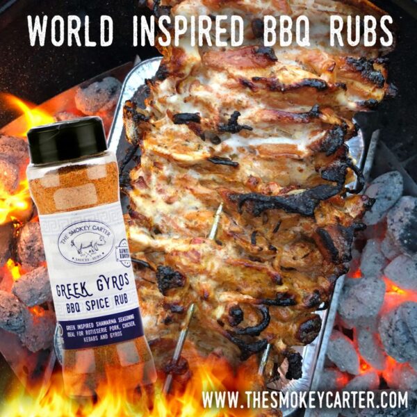 Pitmaster Greek Gyros Rub - Greek Gyros BBQ Spice Rub Shaker (90g Rub Shaker) ? As this was one of the most popular Limited Edition Rubs, it is now part of the core Smokey Carter range! Greek inspired shawarma seasoning, ideal for rotisserie pork, chicken, kebabs and gyros.