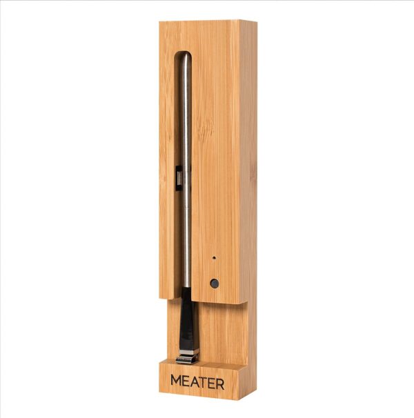 Meater Plus Wireless Smart Thermometer - <ul> <li>Built-in Bluetooth repeater in the charger extends the wireless range up to 50m.</li> <li>100% Wire-Free: No wires. No fuss. The first truly wireless smart meat thermometer.</li> <li>2 Sensors, 1 Probe: Dual temperature sensors can monitor internal meat temperature and ambient.</li> <li>Guided Cook System: Walks you through every step of the cooking process to guarantee perfect and consistent results.</li> <li>Advanced Estimator Algorithm: Estimates how long to cook and rest your food to help plan your meal and manage your time.</li> <li>Connectivity Suite: Monitor your cook from a phone or tablet over Bluetooth. Extend your wireless range using MEATER Link WiFi and the MEATER Cloud.</li> </ul>