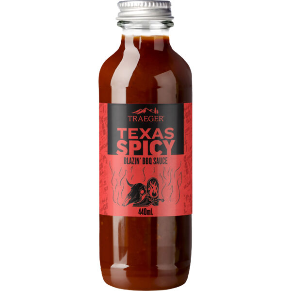 Traeger Texas Spicy Sauce - Traeger Texas Spicy Sauce Slather it on for a warm peppery heat that builds with each meaty bite, balanced with tangy sweetness.