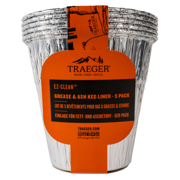 Traeger Timberline Grease & Ash Keg Liner – 5 Pack - Traeger Timberline Grease & Ash Keg Liner – 5 Pack Make cleaning your Traeger wood pellet grill a breeze with these disposable aluminium liners for Traeger’s EZ-Clean™ Grease & Ash Keg. The Keg collects both grease and ash, so you can get rid of both in one easy step, and these disposable liners make it even easier since you can simply swap in a new one whenever the old one gets too full.