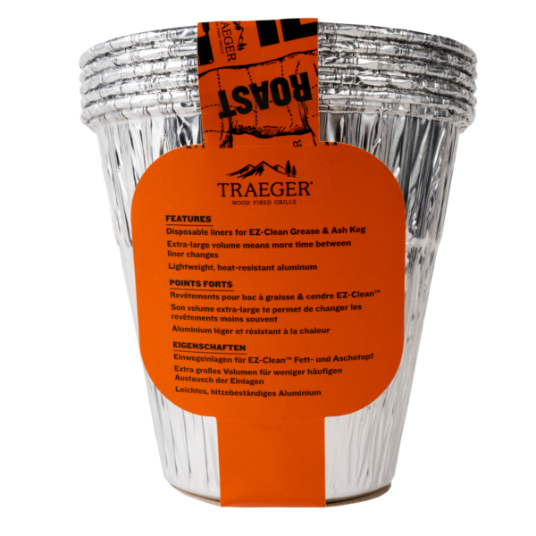 Traeger Timberline Grease & Ash Keg Liner – 5 Pack - Traeger Timberline Grease & Ash Keg Liner – 5 Pack Make cleaning your Traeger wood pellet grill a breeze with these disposable aluminium liners for Traeger’s EZ-Clean™ Grease & Ash Keg. The Keg collects both grease and ash, so you can get rid of both in one easy step, and these disposable liners make it even easier since you can simply swap in a new one whenever the old one gets too full.