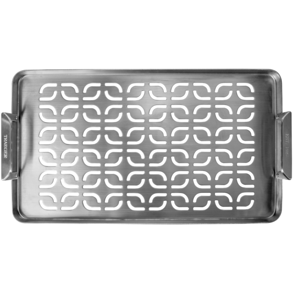 Traeger ModiFIRE Fish & Veggie Stainless Steel Grill Tray - Traeger ModiFIRE Fish & Veggie Stainless Steel Grill Tray Prevent small food items such as shrimp, veggies, meatballs, and more from falling through grill grates with the Traeger ModiFIRE® Fish & Veggie Stainless Steel Grill Tray. It fits securely on the grates of ModiFIRE-compatible Traeger wood pellet grills for cooking convenience, and it’s made with stainless steel to prevent corrosion and allow easy cleaning. ModiFIRE lets you quickly change the cooking surface on your grill without needing to remove the grate. ModiFIRE accessories are designed to fit securely on ModiFIRE-compatible grills and can be added or removed in seconds.