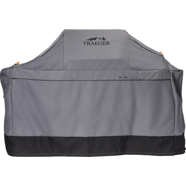 Traeger Ironwood Full Length Cover - Traeger Ironwood Full Length Cover Keep your Traeger Ironwood pellet grill looking and performing at its best with this Full-Length Grill Cover. Heavy-duty, all-weather material protects against any type of weather Mother Nature throws at you, and the sides feature adjustable cinches to accommodate all of your P.A.L. Pop-And-Lock® Accessory Rail attachments.