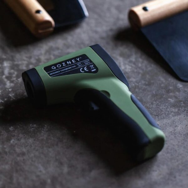 Gozney Infrared Thermometer - Gozney Infrared Thermometer Know exactly when your pizza oven’s thick stone floor is ready to cook a perfect pizza, with the Gozney Infrared Thermometer. Wireless, precise and efficient you’ll never be left guessing when the perfect cooking temperature has been reached. For the perfect pizza - which can cook in just 60 seconds in a Gozney oven - we recommend 400-500℃. Never be left guessing again!  