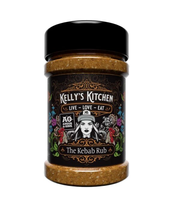 A&O Kelly's Kitchen Kebab Seasoning BBQ Rub - A&O Kelly's Kitchen Kebab Seasoning BBQ Rub Kelly's Kitchen Seasonings are inspired by family cooking and food from the fire pit. The "KellyBab" (Chicken Thigh Kebab) as it's known, because famous in the UK BBQ Scene due to it's simplicity but tasty recipe that gives crowd pleasing result for all! This A&O collaboration with KellyBab creator and A&O ambassador Kelly Bramill now makes it even easier to make!