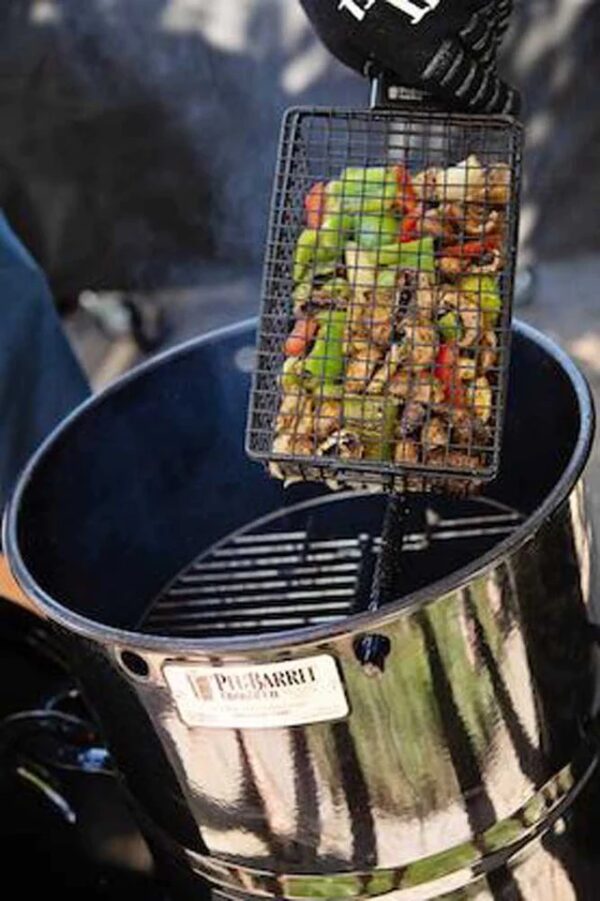 Pit Barrel All Purpose Basket Hanger - Pit Barrel All Purpose Basket Hanger The All-Purpose Basket Hanger is a must for those items that are tough to hook, skewer, or grill. It’s created to satisfy the need for cooking sides simultaneously with your choice(s) of meat. The small weave of the basket is a great feature for a variety of cooks. Whether you’re looking to smoke a meatloaf or grill smaller vegetables, such as mushrooms, the Pit Barrel<sup>®</sup> All-Purpose Hanger is the solution to all your needs. Prepare almost anything chopped or sliced in one of our best-selling accessories.