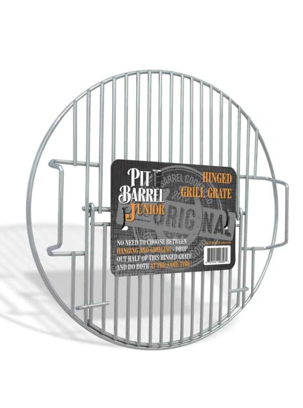 Pit Barrel Junior Hinged Grill Grate - Pit Barrel Junior Hinged Grill Grate Do you ever want to hang meats and vegetables but still looking to add grill marks to lobster, steak, and other smoked sides? We have created the Hinged Grate just for you! <span class="TextRun SCXW167328660 BCX0" lang="EN-US" xml:lang="EN-US" data-contrast="auto"><span class="NormalTextRun SCXW167328660 BCX0">One of the best parts of the Pit Barrel<sup>®</sup> Cooker is the incredible volume. Take advanta</span><span class="NormalTextRun SCXW167328660 BCX0">g</span><span class="NormalTextRun SCXW167328660 BCX0">e of every inch of that capacity by han</span><span class="NormalTextRun SCXW167328660 BCX0">g</span><span class="NormalTextRun SCXW167328660 BCX0">in</span><span class="NormalTextRun SCXW167328660 BCX0">g</span><span class="NormalTextRun SCXW167328660 BCX0"> and </span><span class="NormalTextRun SCXW167328660 BCX0">g</span><span class="NormalTextRun SCXW167328660 BCX0">rillin</span><span class="NormalTextRun SCXW167328660 BCX0">g</span><span class="NormalTextRun SCXW167328660 BCX0"> at the same time</span></span><span class="TextRun SCXW167328660 BCX0" lang="EN-US" xml:lang="EN-US" data-contrast="none"><span class="NormalTextRun SCXW167328660 BCX0">. </span></span><span class="TextRun SCXW167328660 BCX0" lang="EN-US" xml:lang="EN-US" data-contrast="none"><span class="NormalTextRun SCXW167328660 BCX0">One side is closed like a traditional </span><span class="NormalTextRun SCXW167328660 BCX0">g</span><span class="NormalTextRun SCXW167328660 BCX0">rillin</span><span class="NormalTextRun SCXW167328660 BCX0">g</span><span class="NormalTextRun SCXW167328660 BCX0"> </span><span class="NormalTextRun SCXW167328660 BCX0">g</span><span class="NormalTextRun SCXW167328660 BCX0">rate, </span><span class="NormalTextRun SCXW167328660 BCX0">g</span><span class="NormalTextRun SCXW167328660 BCX0">reat for </span></span><span class="TextRun SCXW167328660 BCX0" lang="EN-US" xml:lang="EN-US" data-contrast="none"><span class="NormalTextRun SCXW167328660 BCX0">g</span><span class="NormalTextRun SCXW167328660 BCX0">rillin</span><span class="NormalTextRun SCXW167328660 BCX0">g</span><span class="NormalTextRun SCXW167328660 BCX0"> </span></span><span class="TextRun SCXW167328660 BCX0" lang="EN-US" xml:lang="EN-US" data-contrast="none"><span class="NormalTextRun SCXW167328660 BCX0">bur</span><span class="NormalTextRun SCXW167328660 BCX0">g</span><span class="NormalTextRun SCXW167328660 BCX0">ers, seafood.</span></span><span class="TextRun SCXW167328660 BCX0" lang="EN-US" xml:lang="EN-US" data-contrast="none"><span class="NormalTextRun SCXW167328660 BCX0"> and steaks. The other side is open, allowing you to hang your favourite cuts of meat(s)such as ribs, pork butt, or vegetables.  Using one side for grilling and the other side hanging gives you the best of both worlds. <span class="EOP SCXW167328660 BCX0" data-ccp-props="{}"> </span></span></span>